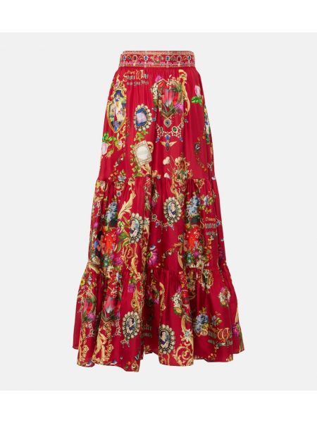 Svilena maksi suknja visoki struk s printom Camilla