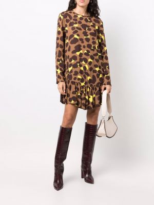 Vestido con estampado leopardo con volantes Semicouture marrón