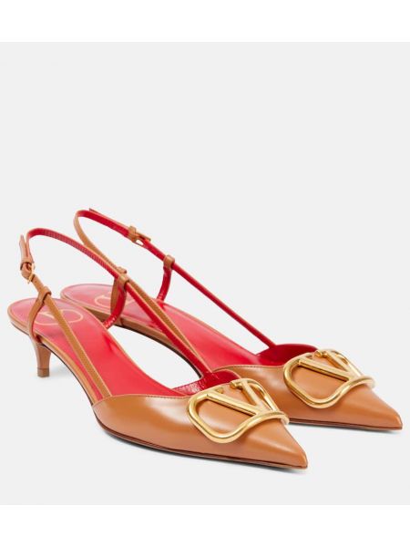 Pantofi cu toc din piele slingback Valentino Garavani bej