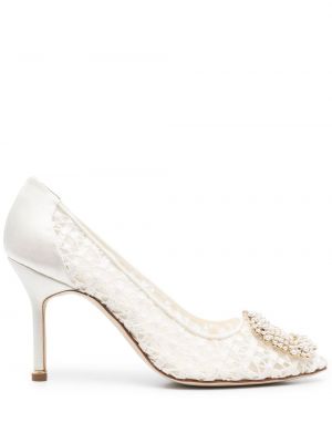 Spenne pumps med perler Manolo Blahnik hvit