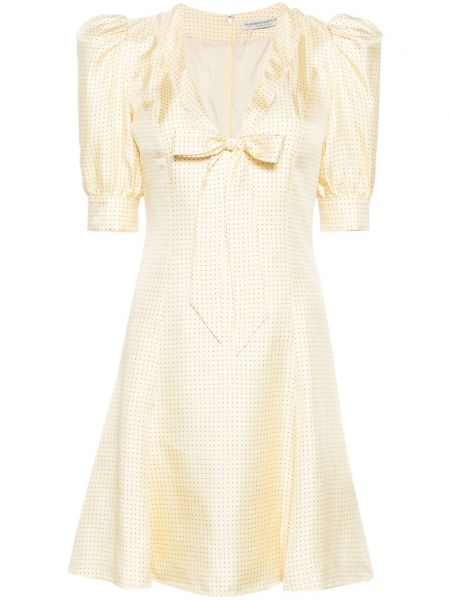 Svilena lepršava haljina na točke s printom Alessandra Rich žuta