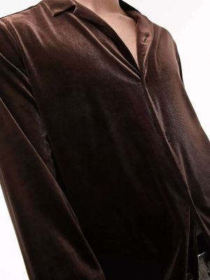 Бархатная рубашка с длинным рукавом Topman коричневая