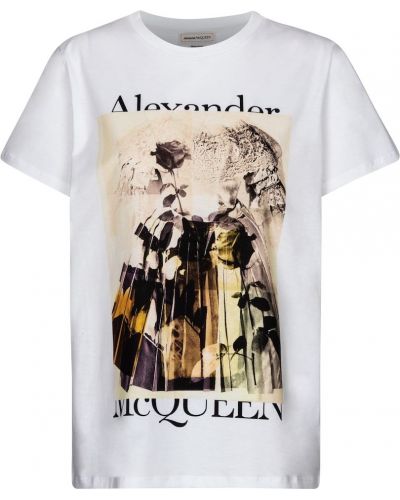 Bavlnené tričko s potlačou Alexander Mcqueen biela
