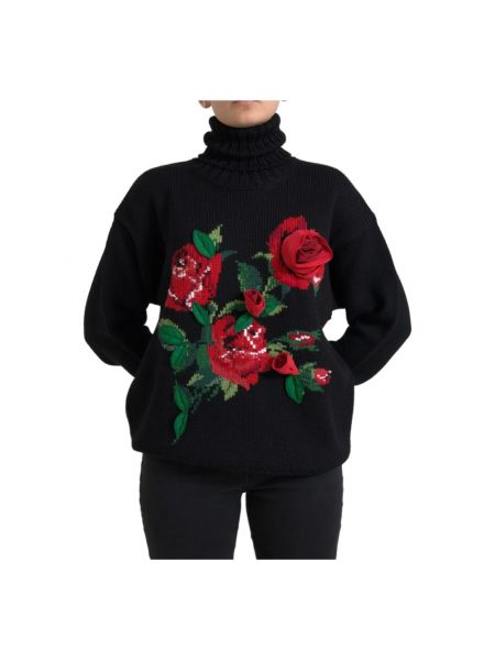Jersey cuello alto de lana de flores con cuello alto Dolce & Gabbana