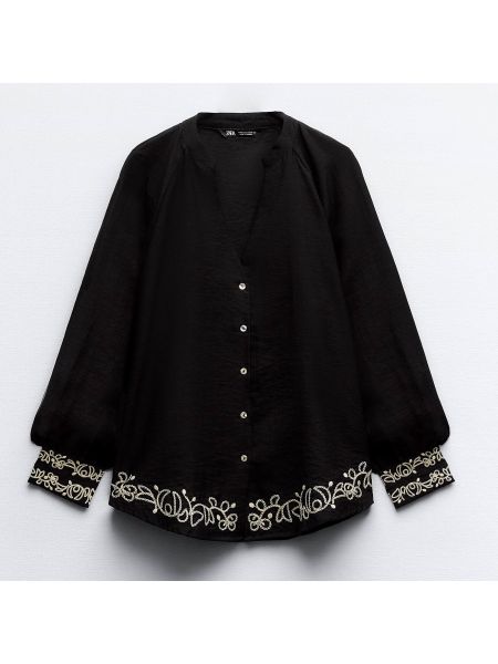 Блузка с вышивкой Zara черная