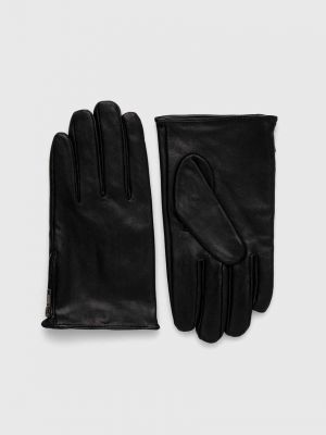 Rękawiczki skórzane Sisley czarne