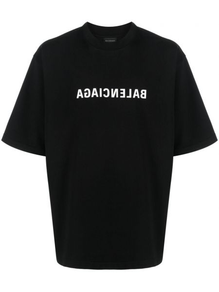 Černé bavlněné tričko s potiskem Balenciaga