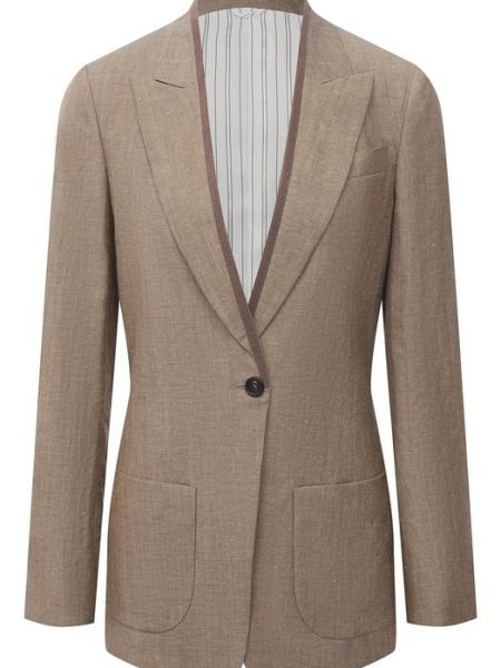 Льняной шерстяной пиджак Brunello Cucinelli коричневый
