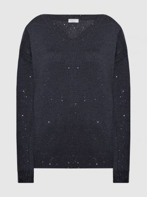 Шелковый пуловер с пайетками Brunello Cucinelli серый