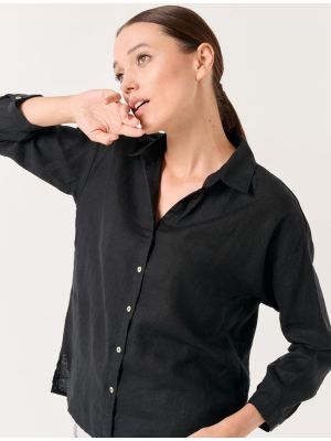 Плетена ленена риза с дълъг ръкав Jimmy Key черно