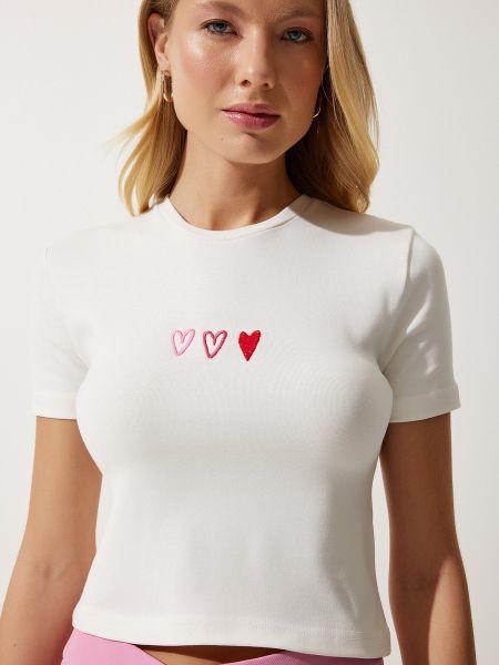 Pletena majica z vezenjem z vzorcem srca Happiness İstanbul