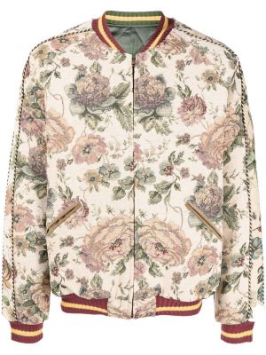 Jacquard blommig bomberjacka Kapital brun