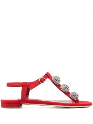 Křišťálové sandály bez podpatku Manolo Blahnik červené