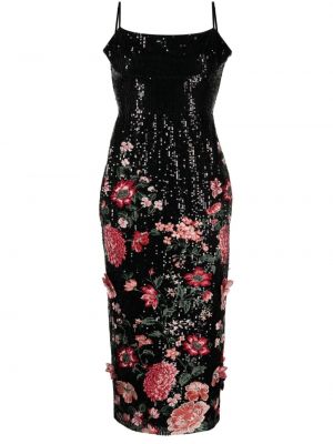 Rochie midi cu model floral Marchesa Notte negru