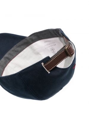 Haftowana czapka z daszkiem bawełniana Brunello Cucinelli niebieska