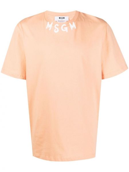 Памучна тениска с принт Msgm оранжево