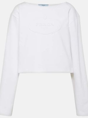 Crop top di cotone in jersey Prada bianco