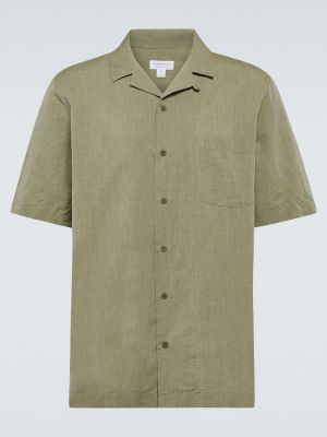 Λινό πουκάμισο Sunspel πράσινο
