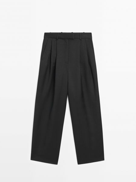 Льняные брюки Massimo Dutti черные