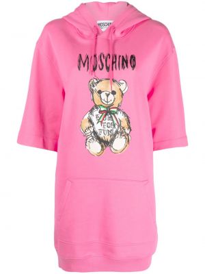 Памучна рокля с принт Moschino розово