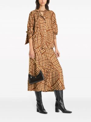 Hedvábné sukně s potiskem s abstraktním vzorem Tory Burch hnědé