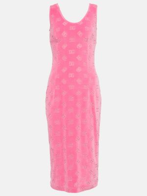 Žakárové bavlněné midi šaty jersey Dolce&gabbana růžové