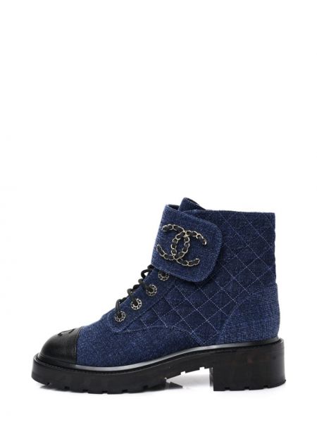 Čipkované šnurovacie členkové topánky Chanel Pre-owned modrá
