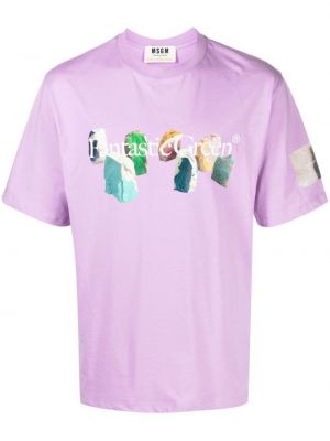 T-shirt avec imprimé slogan en coton à imprimé Msgm violet