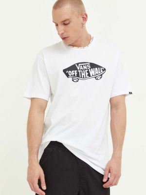 Памучна тениска с дълъг ръкав с принт Vans бяло