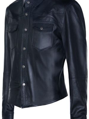 Кожаная джинсовая рубашка ретро Infinity Leather черная