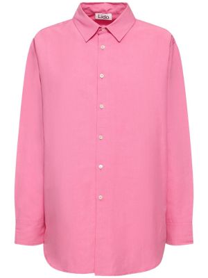 Bombažna lanena srajca z dolgimi rokavi Lido roza