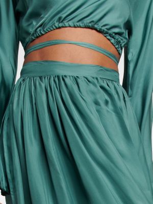 Plisovaná hodvábna dlhá sukňa Asceno modrá