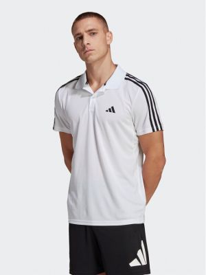Поло тениска с копчета на райета Adidas бяло