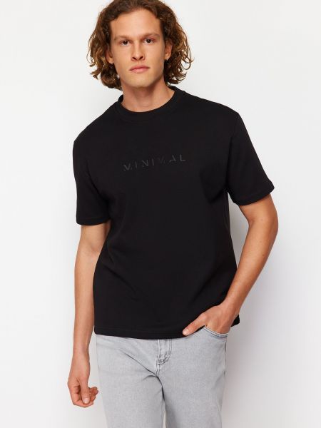 Μπλούζα με σχέδιο με κοντό μανίκι Trendyol μαύρο