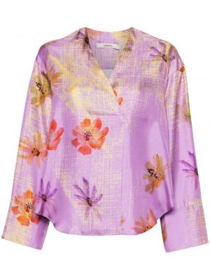 Svilena bluza s cvjetnim printom s printom Odeeh ljubičasta