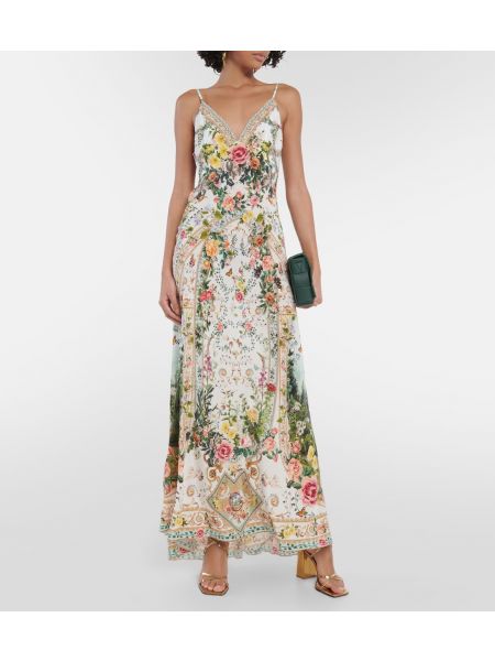 Шелковое длинное платье в цветочек Camilla
