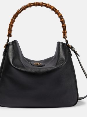Usnjena nakupovalna torba Gucci črna