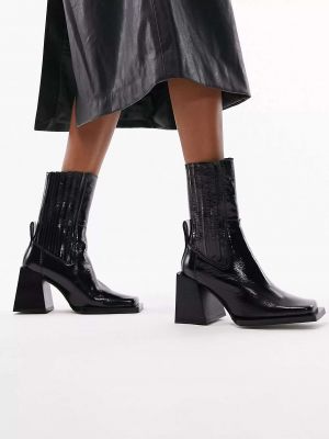 Черные кожаные ботинки челси премиум-класса на каблуке и квадратном носке Topshop Polly