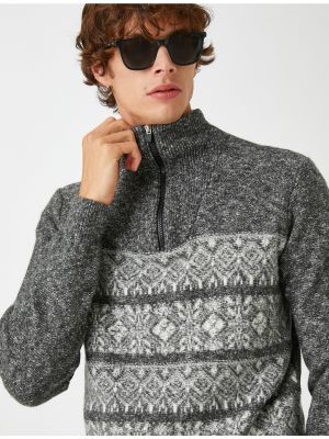 Жакардов пуловер с цип със стояща яка Koton
