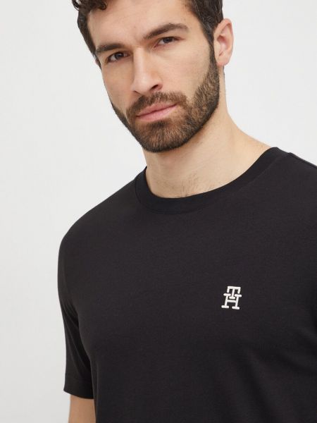 Bavlněné tričko s aplikacemi Tommy Hilfiger černé