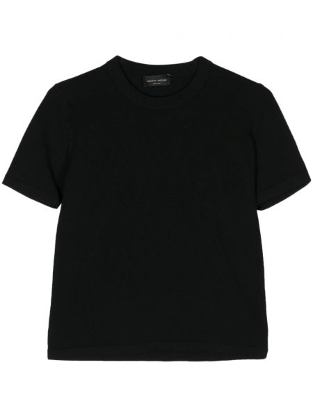 Dzianinowa koszulka z okrągłym dekoltem Roberto Collina czarna