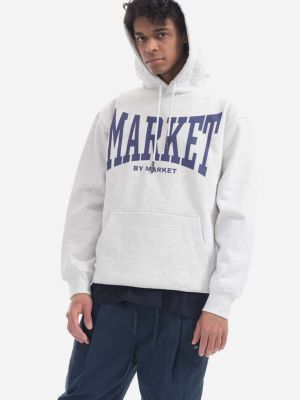 Pamučna hoodie s kapuljačom Market siva