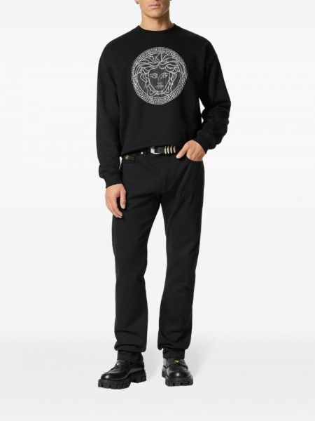 Medvilninis siuvinėtas džemperis Versace juoda
