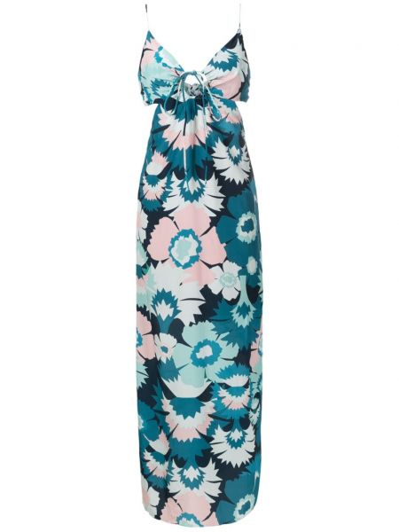 Svilena haljina s cvjetnim printom s printom Adriana Degreas plava