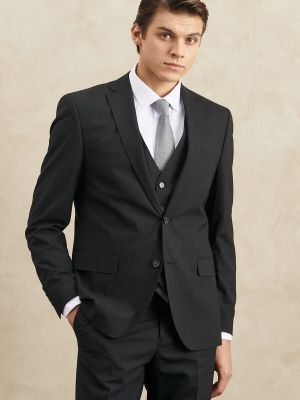 Slim fit vlnená priliehavá obleková vesta Altinyildiz Classics čierna