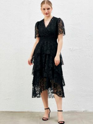 Многоярусное кружевное платье Gusto черный