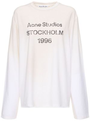 Памучна тениска с принт от джърси Acne Studios бяло