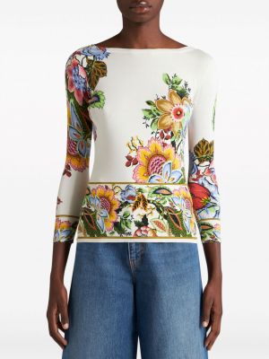 Zīda džemperis ar ziediem ar apdruku Etro balts