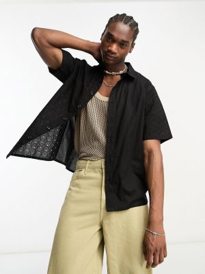 Хлопковая рубашка с вышивкой с коротким рукавом Reclaimed Vintage черная
