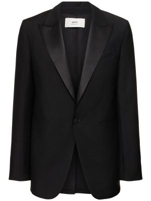 Volnena ukrojena obleka iz moherja Ami Paris črna